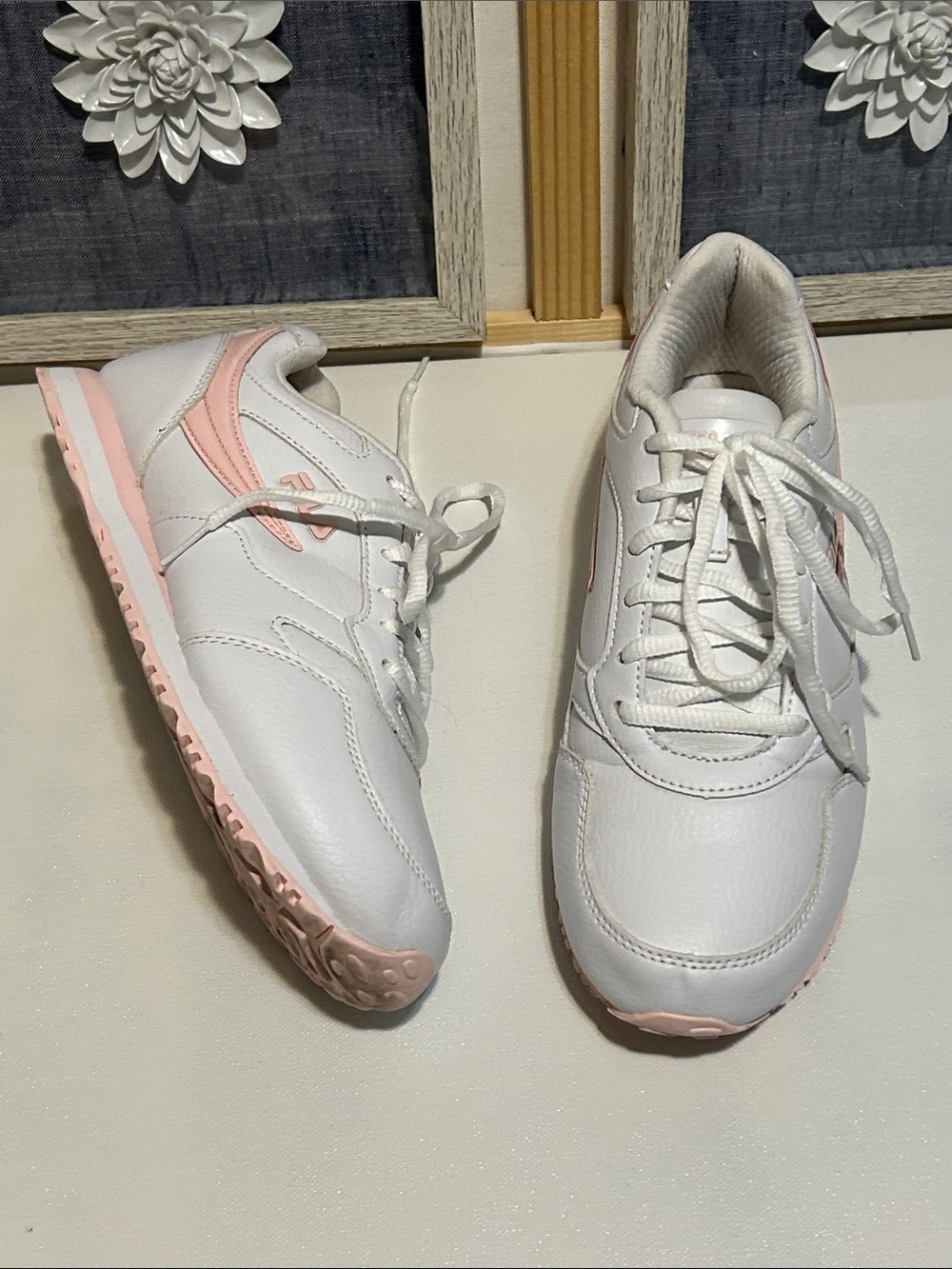 White Sneakers with Soft Pink Accents
